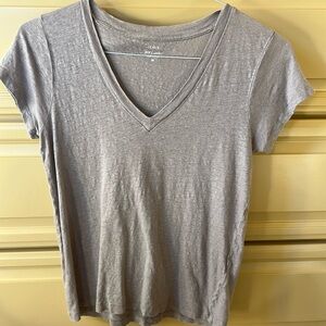 Jcrew metallic silver linen v neck tshirt